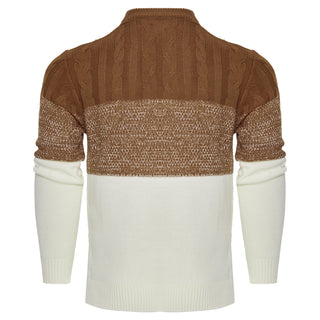 Men's Casual Color Block Long Sleeve Cable Knit Pullover Sweater
