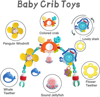 AM ANNA Baby Stroller Arch Toy, Car Seat Toys for Babies 0-12 Months,Activity Musical Arch Toy with Animal Accessories, Sensory Travel Crib Bouncer Bassinet Toys for Toddler Boy Girl