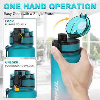 GEMFUL Water Bottle 1L with Straw Time Marker Tritan BPA Free for Fitness Gym Outdoor Sports (Green/black)