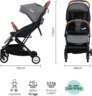 MOON Ritzi Light Weight Travel Cabin Stroller/Pushchair for Baby/Kids/Toddler from 0 Months+ Upto 15 kg, Black/Blue Dots