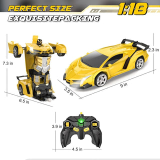 WTLSSG Remote Control Car，Transform Robot RC Cars with Cool LED Headlights, 2.4Ghz Toys Car with 360 Degree Rotation and One-Button Deformation, Present Birthday Gift for Boys/Girls (Black and White)