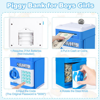 Refasy Piggy Bank for Girls 4-11 Years Old,Refasy Kids Safe Bank for Boys Christmas Birthday Gifts Toy for Kids Electronic ATM Money Bank for Adults Money Saving Box Safe Coin Bank Toy Kids Toys Pink