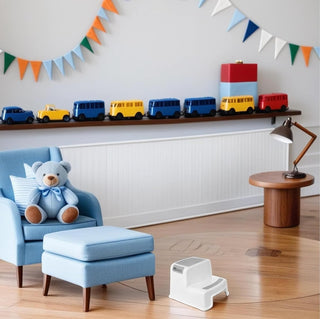 Mumoo Bear Dual Height Step Stool for Kids Toddler's Potty Training and Use in the Bathroom or Kitchen Versatile Two Design Growing Children Soft Grip Steps Provide, white