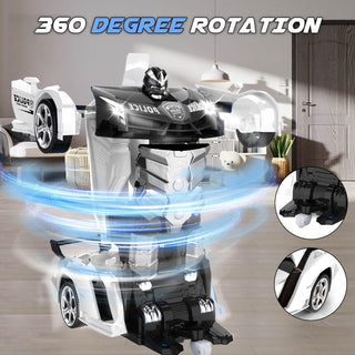 WTLSSG Remote Control Car，Transform Robot RC Cars with Cool LED Headlights, 2.4Ghz Toys Car with 360 Degree Rotation and One-Button Deformation, Present Birthday Gift for Boys/Girls (Black and White)
