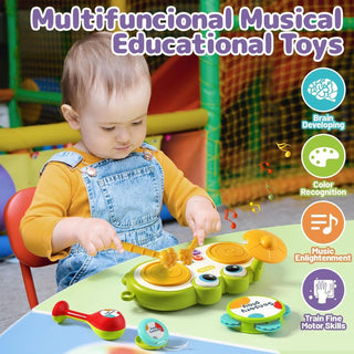 AM ANNA Baby Musical Instruments Toys 1 Year Old,Frog Baby Drum Set 6 to 12 Months, Toddler Instruments Musical Toys Birthday Gifts for Infant Baby Toys 6 9 12 18 24 Month Boys and Girls Green