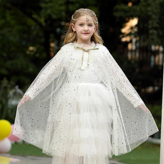 TERRIFI 4 Pcs Princess Cape for Little Girls - Fairy Tulle Cape - Blue Princess Cloak and Accessories for Kids Cosplay Party Accessories, Princess Costume for Girls Birthday Party Dressing Up 30Inch