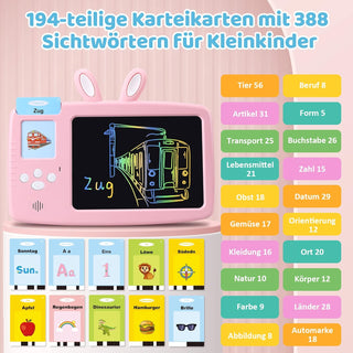 Talking Flash Cards Learning Toys for Toddlers 1-6 Year Old,British English, 224 Words, Audible Educational Toys, Preschool Learning Resource Electronic Interactive Toy Birthday Gifts for Kids-Pink