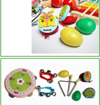 Toddler Educational Kids Musical Instruments Set 8 Types 14pcs Wooden Percussion Instruments Toy for Kid Educational Musical Games Tambourine Present, Promote Fine Motor Skills, with Carrying Bag