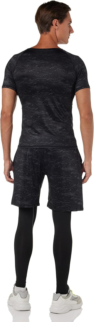 SKY-TOUCH Sports Running Compression Sets, Mens Sportswear 3 pack Quick Dry Fitness Workout Suits with Basic T Shirts, Loose Fitting Shorts, Compression Pants, Size M-3XL
