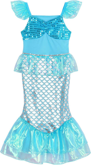 WonderBabe Little Girl Mermaid Princess Dresses Ariel Costume for Grils Birthday Party Halloween Cosplay Outfit with Accessories