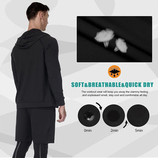 Moonmen 5pcs Mens Sports Gym Fitness Running Clothing Set, Hoodies Jackets, Long Short Sleeve, Basic T Shirts, Loose Fitting Shorts, Compression Pants Workout Training Tracksuits