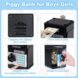 Refasy Piggy Bank for Girls 4-11 Years Old,Refasy Kids Safe Bank for Boys Christmas Birthday Gifts Toy for Kids Electronic ATM Money Bank for Adults Money Saving Box Safe Coin Bank Toy Kids Toys Pink