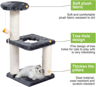 SKY-TOUCH Cat Tree Tower｜Durable Cat Condo with Sisal Scratching Posts｜Cozy Cat House,｜Ladder & Resting Platforms for Indoor Use | Assembly accessories｜120×49×39cm,Gray