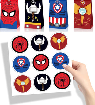 Beauenty Party Articles Superhero Birthday Party Gift Set Includes 18 Pcs Party Articles Superhero masks， 18Pcs Keychains 18Pcs Gifts Bag，36pcs Superhero Hand Slap Bracelet(108PC)