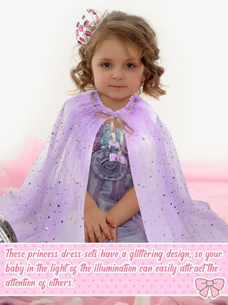 TERRIFI 4 Pcs Princess Cape for Little Girls - Fairy Tulle Cape - Blue Princess Cloak and Accessories for Kids Cosplay Party Accessories, Princess Costume for Girls Birthday Party Dressing Up 30Inch