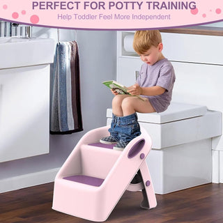 U-HOOME Foldable Toddler Step Stool for Kids Kitchen Bathroom Sink,Toilet Steps Potty Training Stool,Dual Height 11" Kitchen Helper Plastic Poop Stools Ladder with Handles Nursery Foot Stools (Blue)