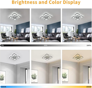 Qcyuui Dimmable Modern Ceiling Light, Acrylic LED Round Flush Mount Lighting Fixtures, 56W 4-Lights 56cm Indoor White Ceiling Lamp with Remote for Living Room Kitchen Bedroom Dining Room Office