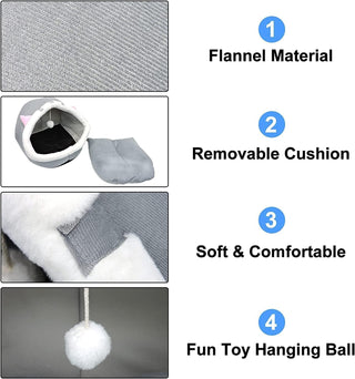 Cat Bed Pet Cave Bed with Anti-Slip Bottom, 48 * 44 * 42cm,Suitable for All Cats & Small Dogs, Pet Bed with Removable Washable Cushion, Soft Calming Bed with Hanging Toy Ideal for Cats and Puppy (B)