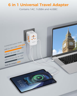 TESSAN Universal Adapter, Worldwide Travel Plug Adaptor with 2 USB A and 3 USB C Ports, International Travel Adapter for EU, UK, USA, AU, Power Socket Charger for Multi Countries