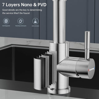 DAYONE Waterfall Kitchen Sink Tap with Pull Out Sprayer, Matte Black Kitchen Faucet Raindance 3 Modes, Modern Stainless Steel 1 Hole Sink Mixer, 360° Swivel & Single Handle, DAY-CR2546