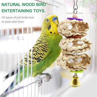 9 Pack Bird Swing Toys, Bird Chewing Hanging Toys,Swing Climbing Ladders,Wooden Perch Birds Cage Toys for Small Parrots, Parakeets, Cockatiel, Conures, Finches, Budgie, Macaws, Love Birds Natural Wood