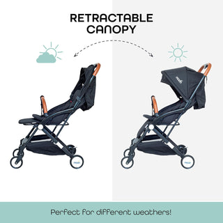 MOON Ritzi Light Weight Travel Cabin Stroller/Pushchair for Baby/Kids/Toddler from 0 Months+ Upto 15 kg, Black/Blue Dots