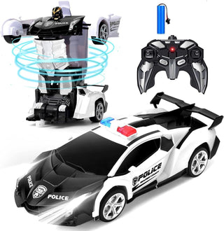 Remote Control Car，Transform Robot RC Cars with Cool LED Headlights, 2.4Ghz Toys Car with 360 Degree Rotation and One-Button Deformation, Present Birthday Gift for Boys/Girls (Black and White)