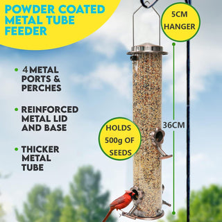 Angju Bird Feeder for Outside, Bird Feeder w/4 Feeding Ports, Stainless Steel Hanging Wild Bird Feeders for Garden Backyard Outdoor Decoration Attracting Birds