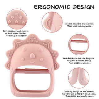 AoiSouk Baby Teether, Silicone Teething Toys for Babies 0-6 Months, Baby Chew Toys for Sucking Needs, Teething Pacifier, BPA Free Anti-Drop Silicone(Dark Pink&Rose Pink&Beige)