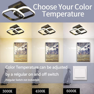 KEPHTH LED Ceiling Light Modern Square LED Ceiling Lamp 3 Colour Temperature Adjustments by Wall Control, Ceiling Lighting Fixture for Kitchen Bedrooms Hallway Office - 24W Black