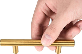 Kitmose 15 Pack Cabinet Pulls Brushed Gold Stainless Steel T Bar Pull Handles for Furniture Kitchen Cabinet Cupboard Drawer Door Handle Pull Knobs (Overall Length 6", Hole Center 3-3/4")