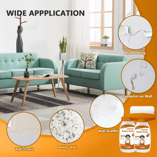 Aukomer Wall Repair Paint Roller Brush-2Pcs: ® Small Roller Wall Patching Brush, Odorless Wall Spackle Roller with Latex Paint, DIY Wall Renovation Paint, Wall Repair Paste Roller (White,500g)