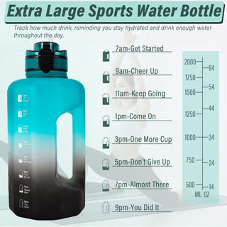 GIFUBOWA Half Gallon Water Bottle with Handle and Straw 74oz Big Sport Water Jug Large Motivational 2.2l Bpa Free Leakproof Bottles for Gym Yoga Camping Outdoor Travel