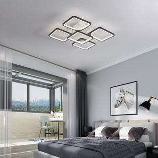 Qcyuui Dimmable Modern Ceiling Light, Acrylic LED Round Flush Mount Lighting Fixtures, 56W 4-Lights 56cm Indoor White Ceiling Lamp with Remote for Living Room Kitchen Bedroom Dining Room Office