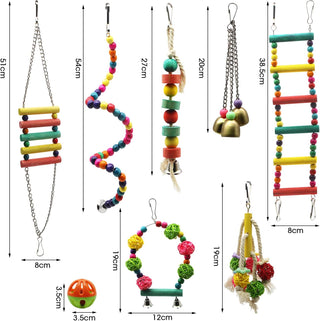 9 Pack Bird Swing Toys, Bird Chewing Hanging Toys,Swing Climbing Ladders,Wooden Perch Birds Cage Toys for Small Parrots, Parakeets, Cockatiel, Conures, Finches, Budgie, Macaws, Love Birds Natural Wood