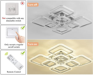 Qcyuui Dimmable Modern Ceiling Light, Acrylic LED Round Flush Mount Lighting Fixtures, 56W 4-Lights 56cm Indoor White Ceiling Lamp with Remote for Living Room Kitchen Bedroom Dining Room Office