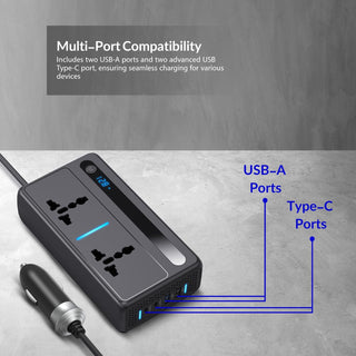 LEVADA PLUS Car Power Inverter 200W – 12V DC to 220V AC Car Inverter- 2 USB and 2 USB Type-C Support QC3.0 36W and 30W- for Cars and SUVs (Edition 2024)