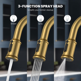 DAYONE Waterfall Kitchen Sink Tap with Pull Out Sprayer, Matte Black Kitchen Faucet Raindance 3 Modes, Modern Stainless Steel 1 Hole Sink Mixer, 360° Swivel & Single Handle, DAY-CR2546