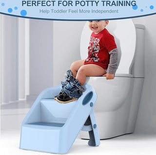 U-HOOME Foldable Toddler Step Stool for Kids Kitchen Bathroom Sink,Toilet Steps Potty Training Stool,Dual Height 11" Kitchen Helper Plastic Poop Stools Ladder with Handles Nursery Foot Stools (Blue)