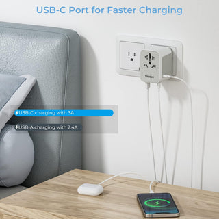 TESSAN Universal Adapter, Worldwide Travel Plug Adaptor with 2 USB A and 3 USB C Ports, International Travel Adapter for EU, UK, USA, AU, Power Socket Charger for Multi Countries