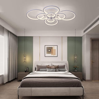 Qcyuui Dimmable Modern Ceiling Light, Acrylic LED Round Flush Mount Lighting Fixtures, 56W 4-Lights 56cm Indoor White Ceiling Lamp with Remote for Living Room Kitchen Bedroom Dining Room Office