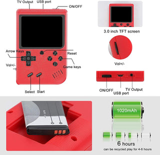 KASTWAVE Handheld Game Console, 400 Classic FC Games, Mini Handheld Game Console with 3.0-Inches Color Screen , 1020mAh Rechargeable Battery That Can Connect to TV and Two Players(Red)