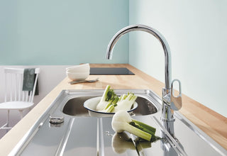 GROHE BauEdge Single Lever Sink Mixer | Kitchen Fixtures | Kitchen Faucet With High Spout | Swivel Area 360˚ |Easy Installation | 31367001
