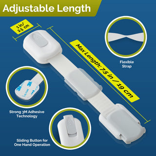 Wappa Child Safety Strap Locks (12 Pack) Baby Locks for Cabinets and Drawers, Toilet, Fridge & More. 3M Adhesive Pads. Easy Installation, No Drilling Required, White/Gray