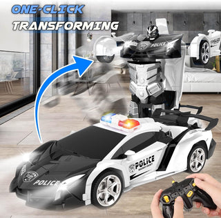 WTLSSG Remote Control Car，Transform Robot RC Cars with Cool LED Headlights, 2.4Ghz Toys Car with 360 Degree Rotation and One-Button Deformation, Present Birthday Gift for Boys/Girls (Black and White)