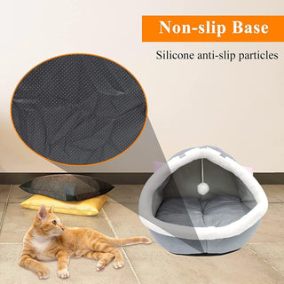 Cat Bed Pet Cave Bed with Anti-Slip Bottom, 48 * 44 * 42cm,Suitable for All Cats & Small Dogs, Pet Bed with Removable Washable Cushion, Soft Calming Bed with Hanging Toy Ideal for Cats and Puppy (B)
