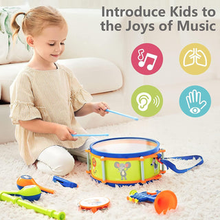 YLMKDE Toddler Musical Instruments Toys, Kids Drum Set, Baby Trumpet, Percussion, Harmonica, Maraca, Tambourine, Birthday Gifts Toddler Toys for 1 2 3 4 5 6 +Years Boys Girls Children