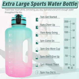 GIFUBOWA Half Gallon Water Bottle with Handle and Straw 74oz Big Sport Water Jug Large Motivational 2.2l Bpa Free Leakproof Bottles for Gym Yoga Camping Outdoor Travel