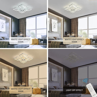Qcyuui Dimmable Modern Ceiling Light, Acrylic LED Round Flush Mount Lighting Fixtures, 56W 4-Lights 56cm Indoor White Ceiling Lamp with Remote for Living Room Kitchen Bedroom Dining Room Office