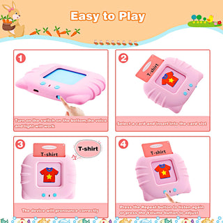 Talking Flash Cards Learning Toys for Toddlers 1-6 Year Old,British English, 224 Words, Audible Educational Toys, Preschool Learning Resource Electronic Interactive Toy Birthday Gifts for Kids-Pink